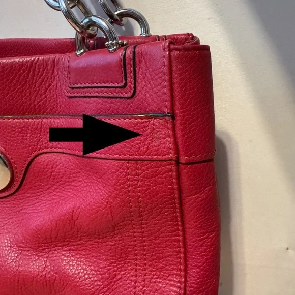 Coach Red Pebbled Leather Turnlock Tote Shoulder Bag Silver Hardware - Picture 10 of 11